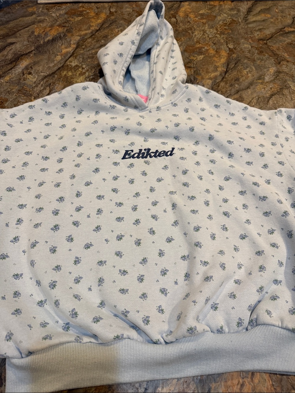 Edikted Pastel Blue Mini Floral Hoodie Womens size XS - Picture 8 of 10